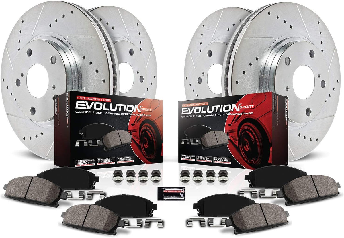 Front and Rear Carbon Fiber Brake Pads with Drilled & Slotted Brake Rotors Kit R19847