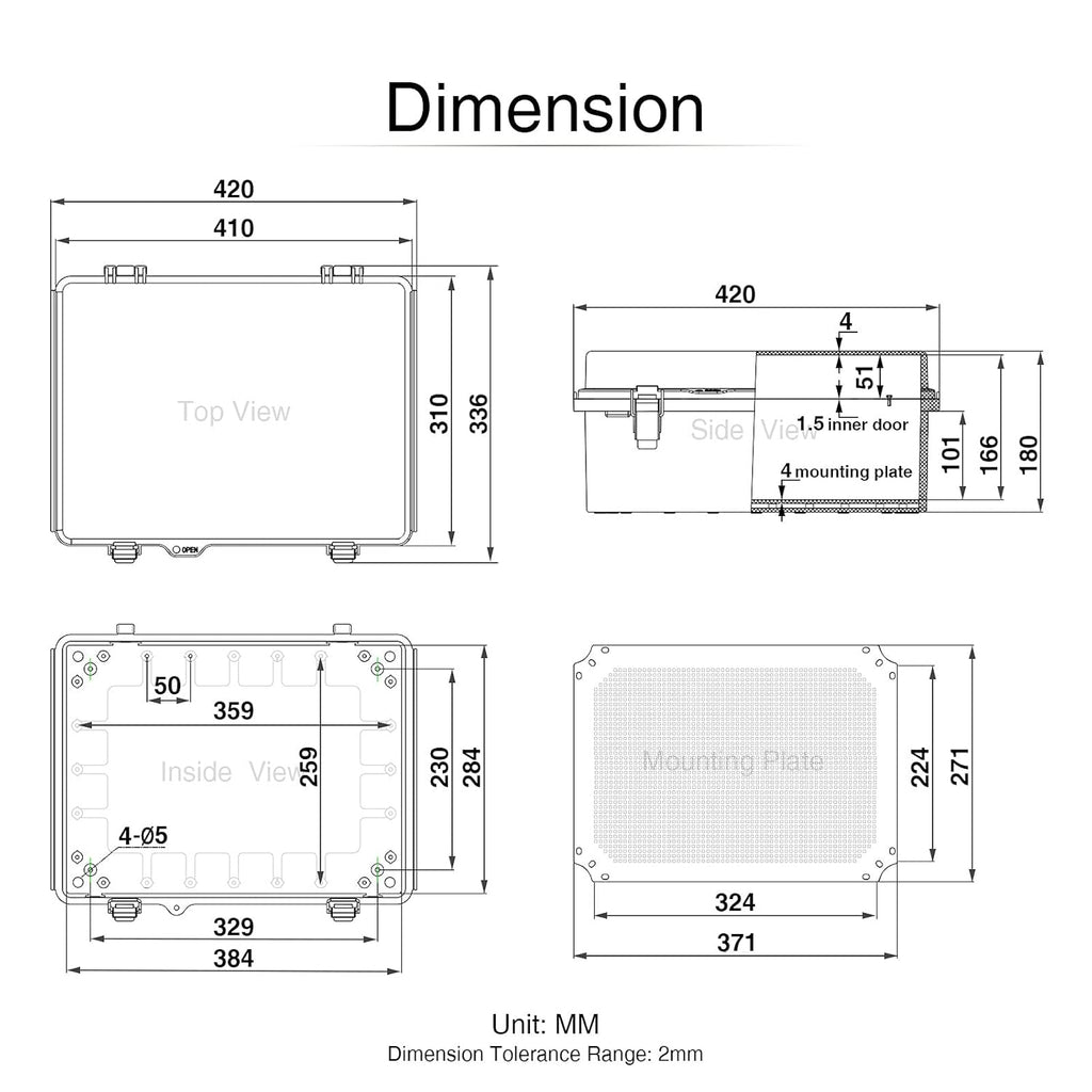 Clear Cover Stainless Steel Latch Junction Box with Inner Door 410x310x180mm, IP67 Waterproof Electrical Box with Mounting Plate, ABS Plastic Grey B3722