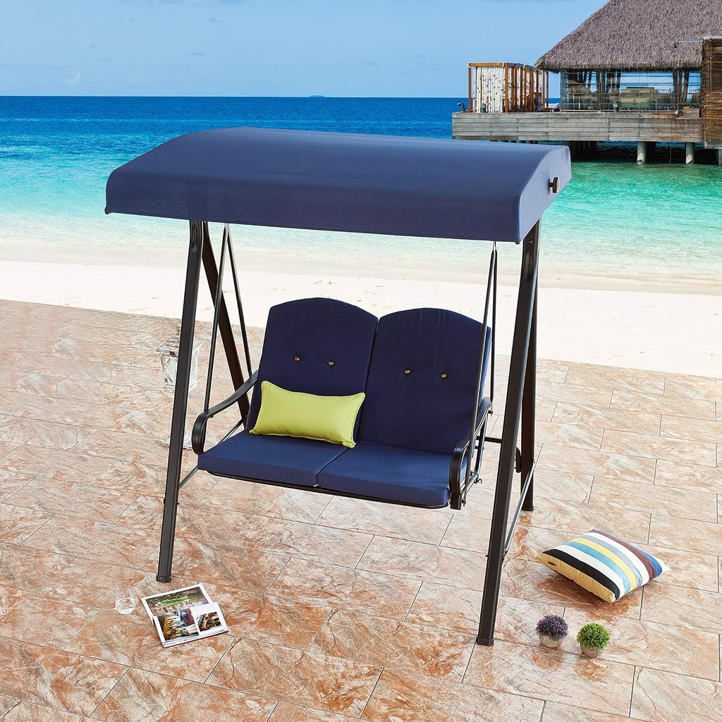 3-Seats Patio Swing with Adjustable Canopy Steel Frame F90485