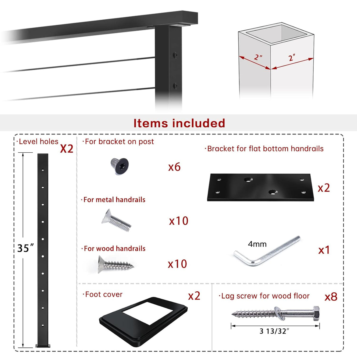 2 Pack Stainless Steel Black Cable Railing Post W596301