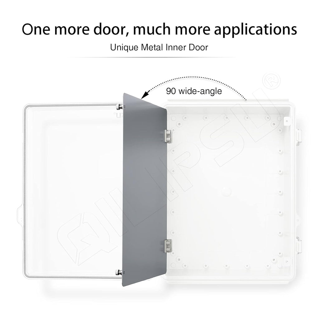 Clear Cover Stainless Steel Latch Junction Box with Inner Door 410x310x180mm, IP67 Waterproof Electrical Box with Mounting Plate, ABS Plastic Grey B3722