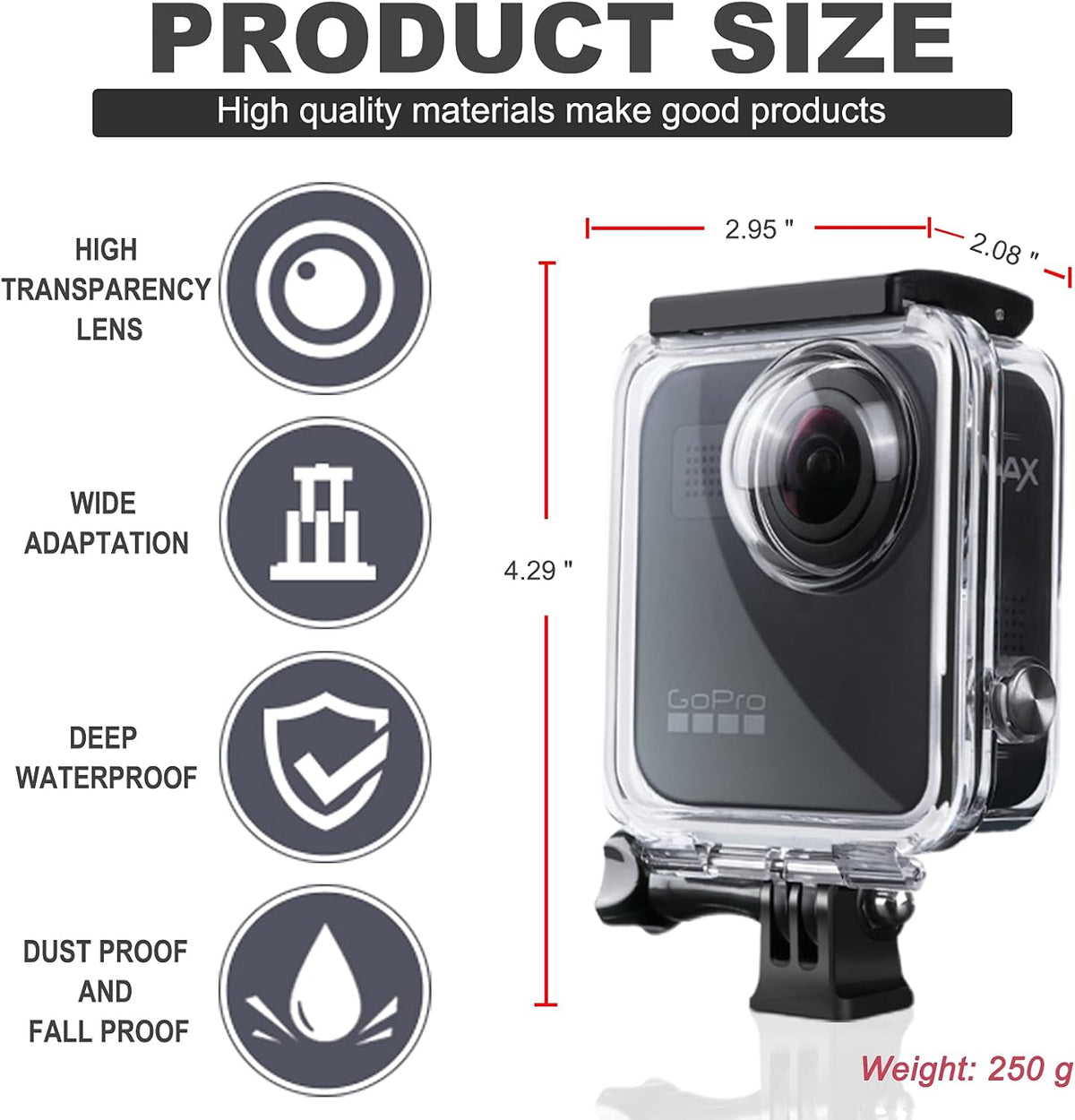 Waterproof Underwater Diving Protective Housing Case with Bracket Accessories X2841