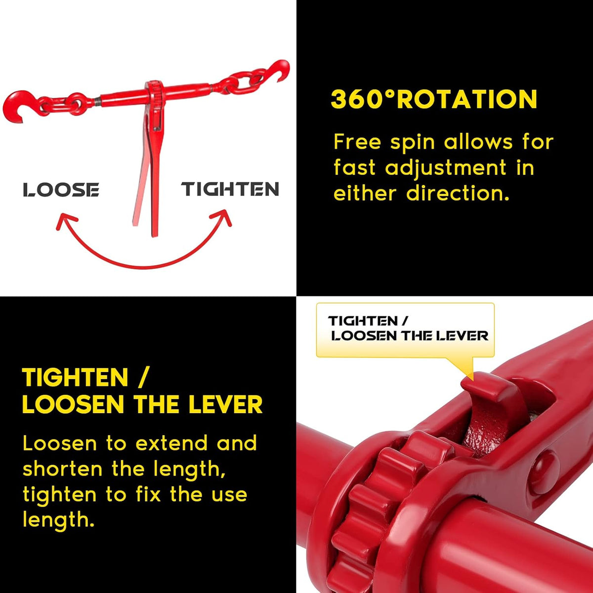 1/2 to 5/8 Inch 2 Pack Ratchet Chain Binder with 2 Grab Hooks 13000 LBS Q743402