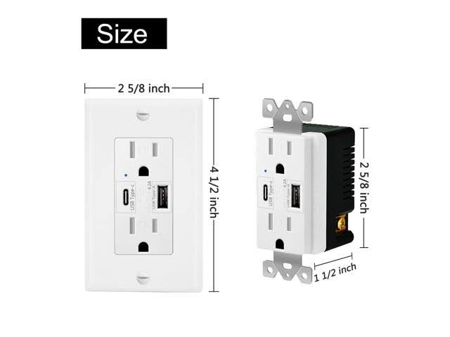 10pk Type C & Type A USB Wall Outlets 15A Tamper Resistant Receptacle Q852