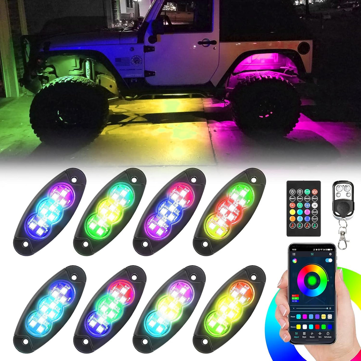 8 Pods RGBIC Multicolor LED Rock Lights Pack of 2 B5391