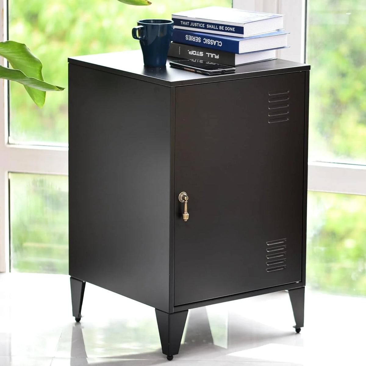 Black Metal Nightstand with One Door and Adjustable Shelf A3269