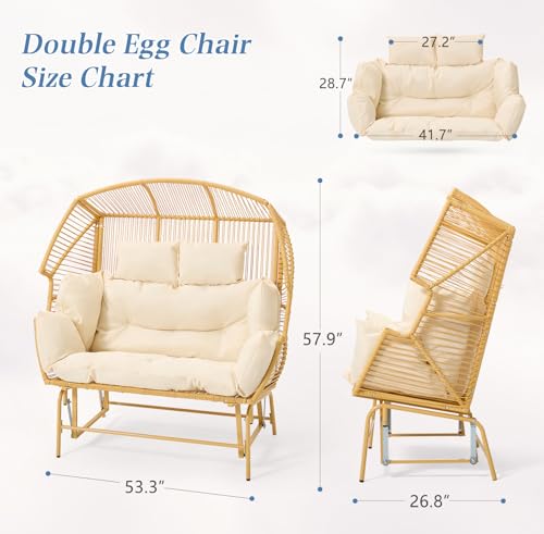 Oversized Grey Rattan Loveseat Rocking Chair with Cushions X940