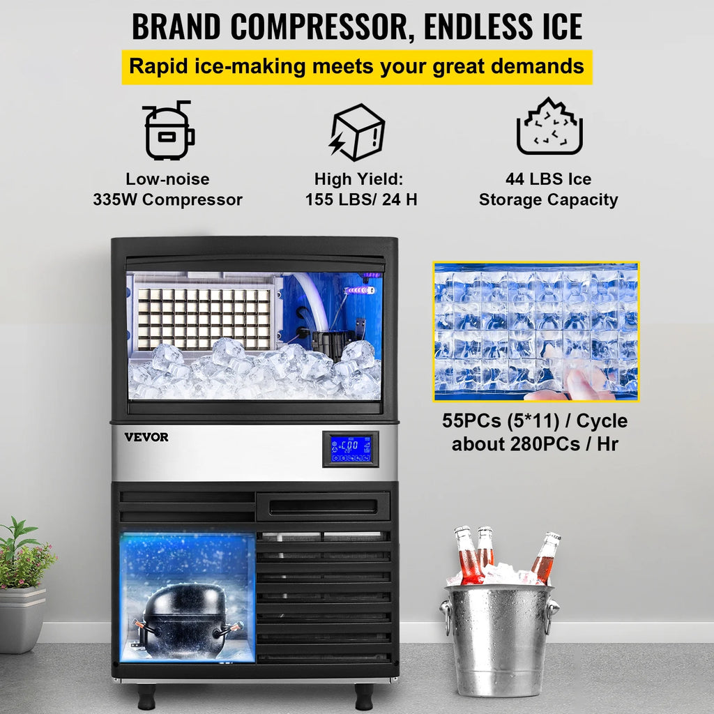 Commercial Ice Maker 155lbs/24h with 44lbs Bin Stainless Steel Z73640