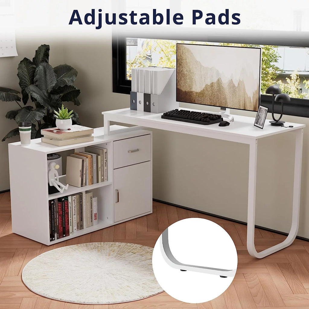 White L-Shaped Computer Desk with Drawer and 2 Shelves G97749
