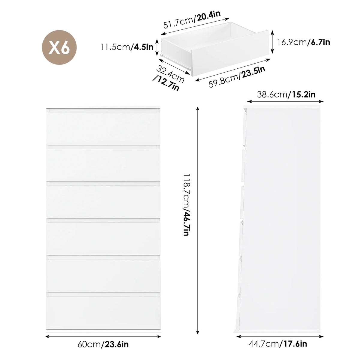 White 5 Drawer Wood Dresser G128346