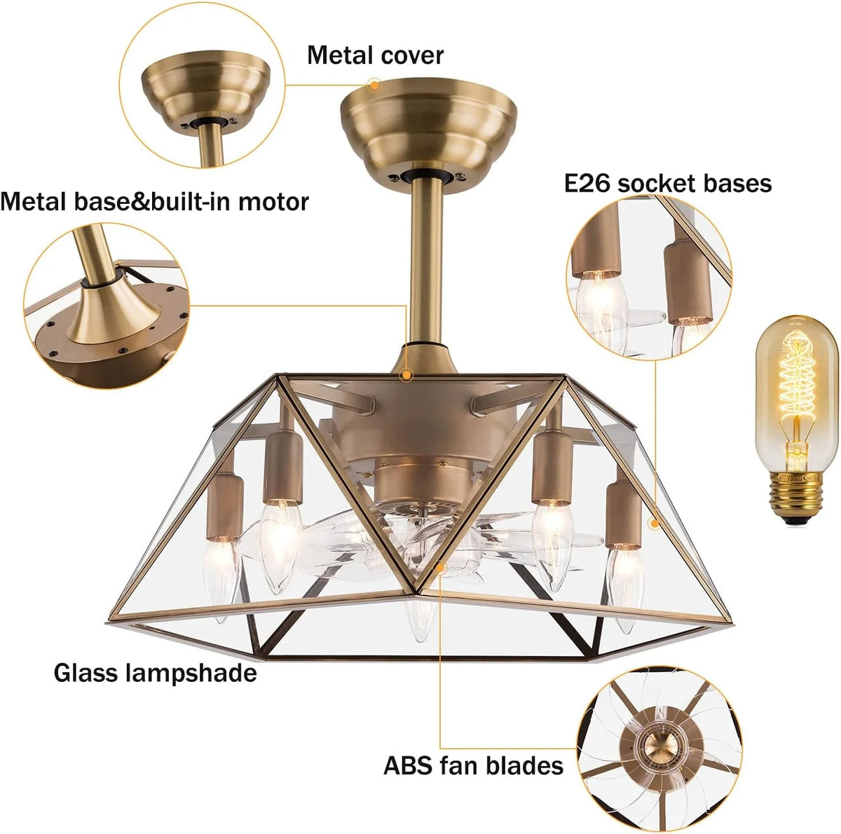 18.5'' Caged Ceiling Fan with Lights Remote Control F388