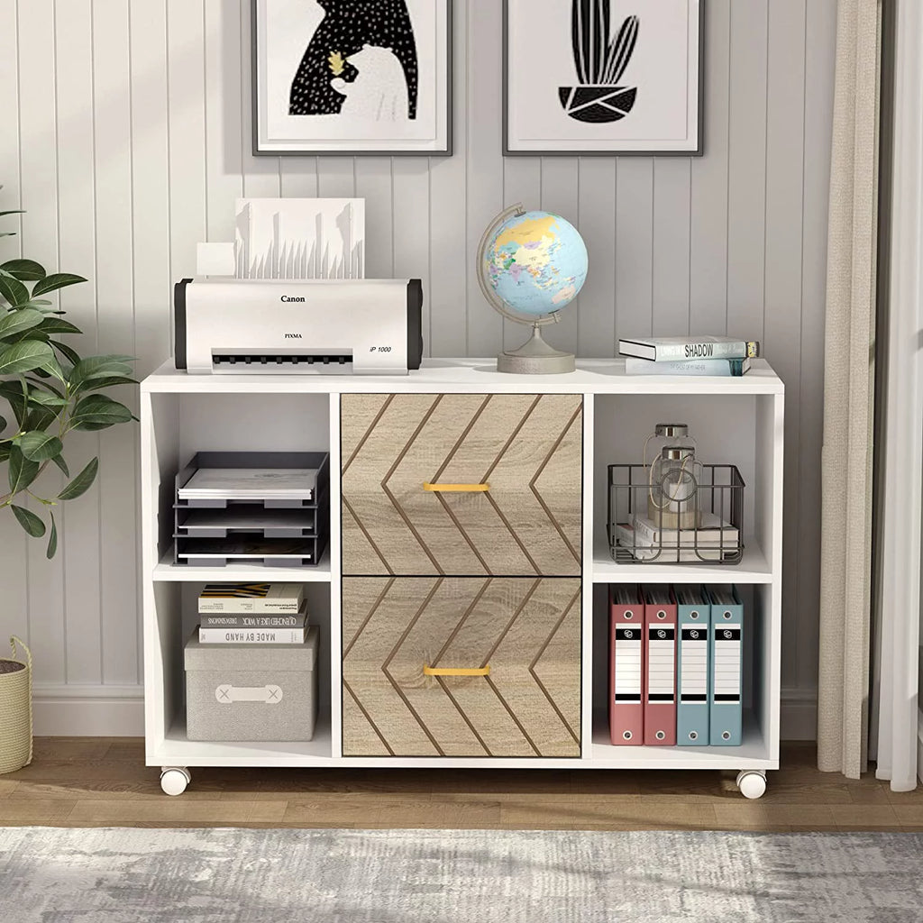 2 Drawer Wood File Cabinet with Wheels V187