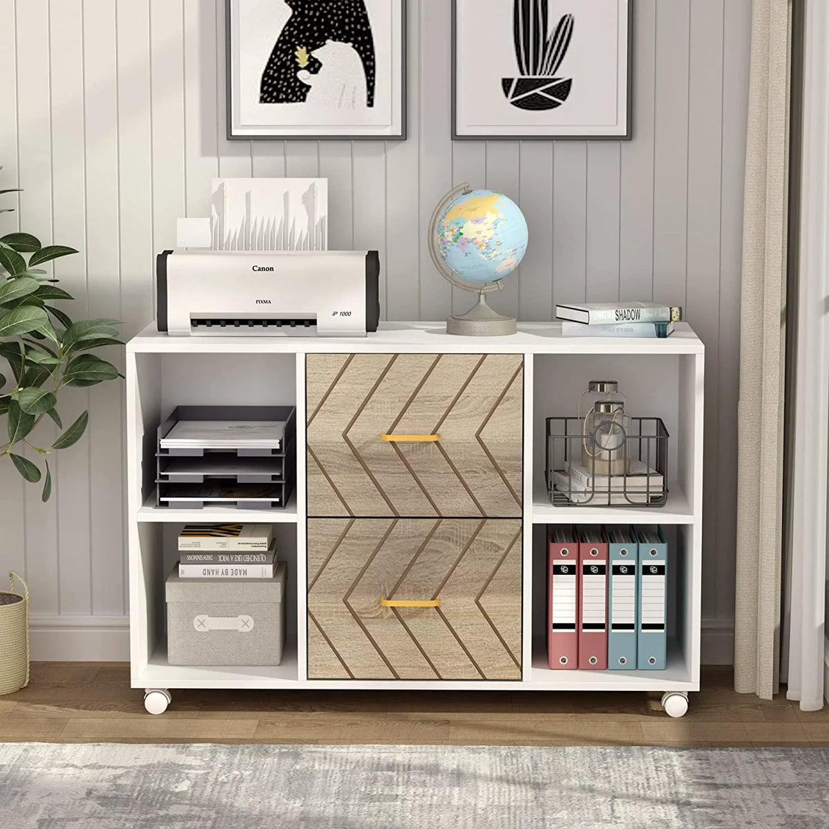 2 Drawer Wood File Cabinet with Wheels V187