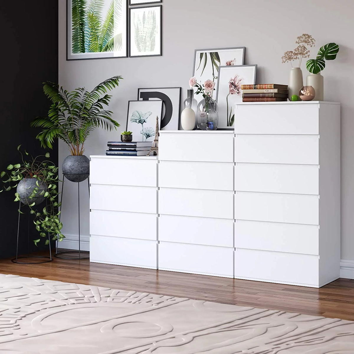 White 5 Drawer Wood Dresser G128346
