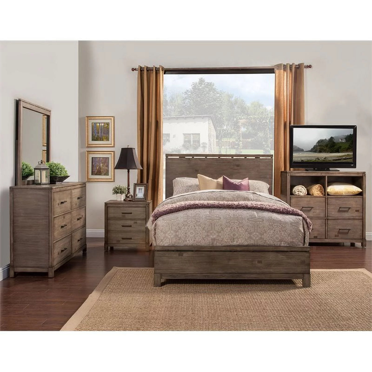 4 Piece Wood Dresser Mirror and Nightstand Z7194