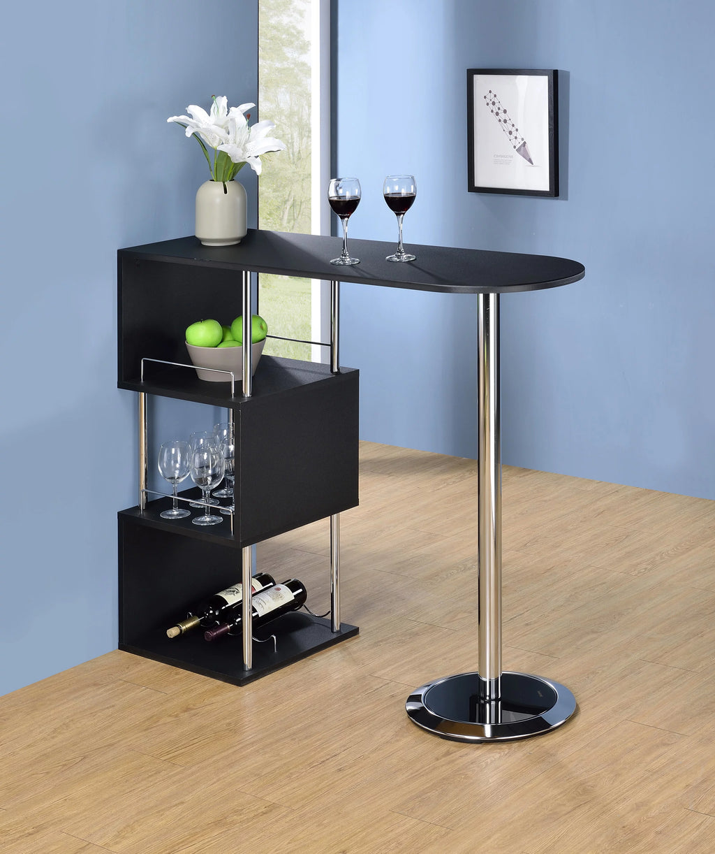 Modern Bistro Bar Table with Wine Rack L777
