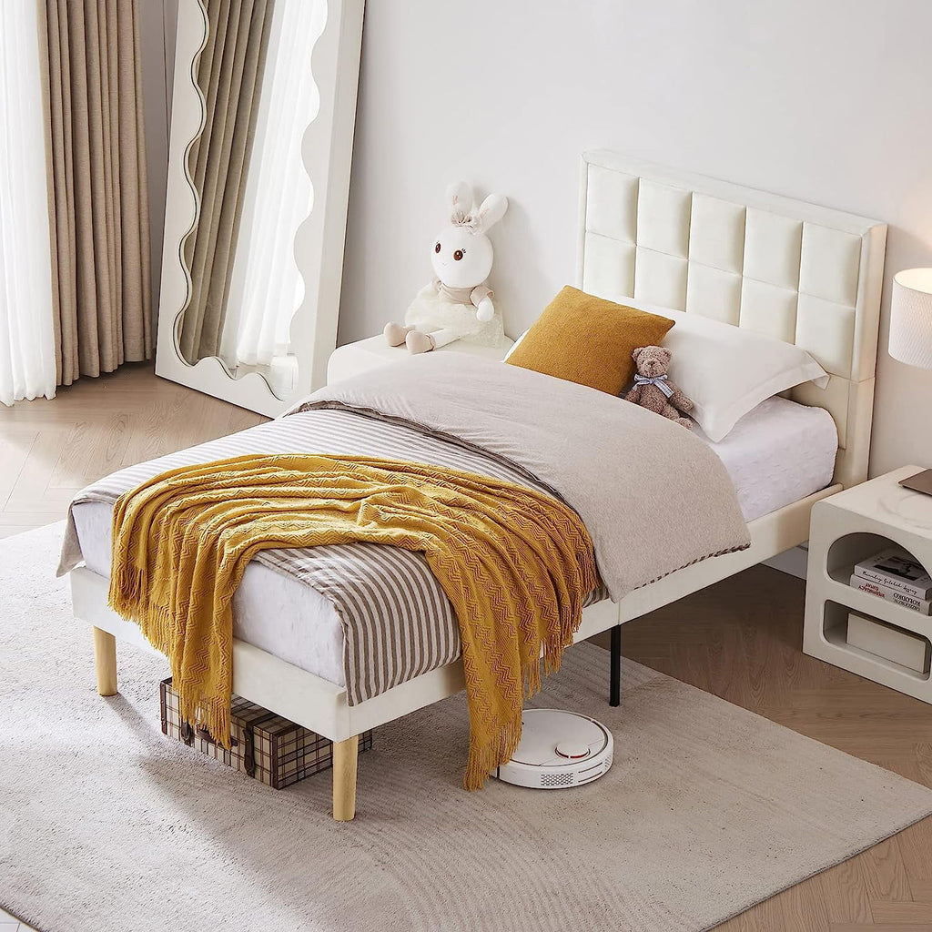Twin Size Velvet Platform Bed Frame with Headboard U3125