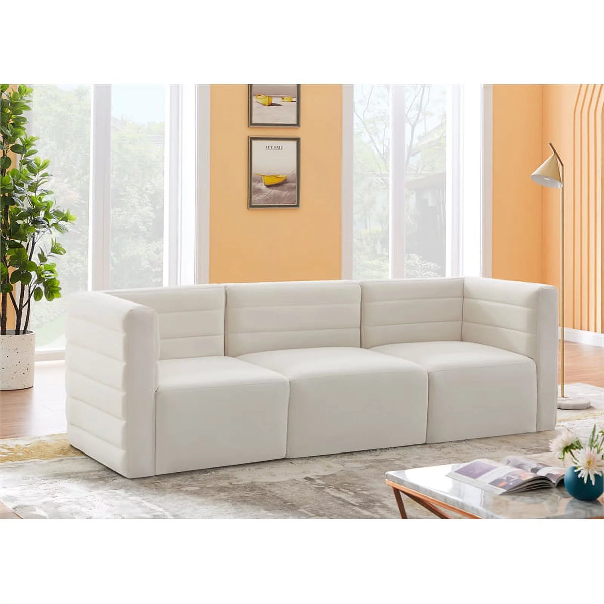 Cream Velvet Modular Sofa X27966
