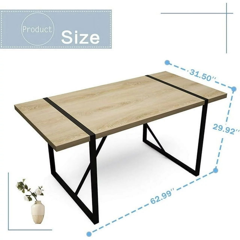 63 Inch Rectangular Wood and Metal Dining Table L746