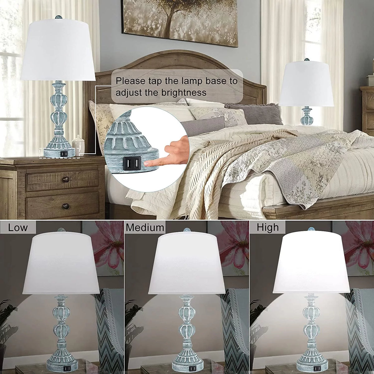 Touch Control Table Lamp Set of 2, 3-Way Dimmable Blue X5630