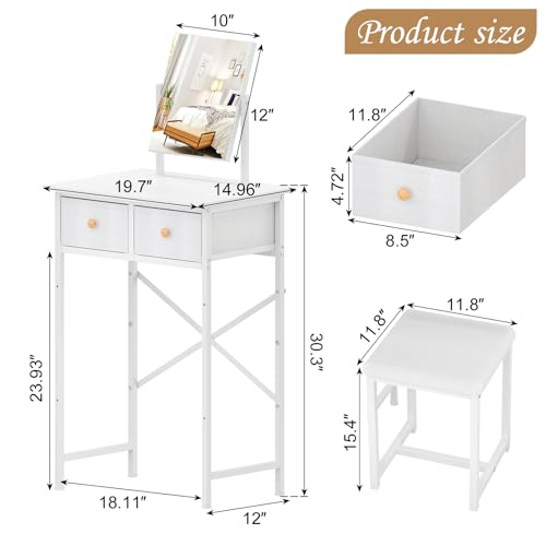 White Compact Vanity Desk with Mirror and Chair P734639