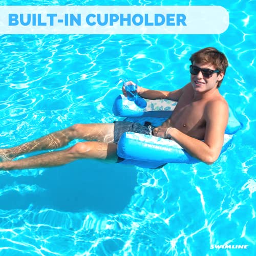 Inflatable Pool Lounger with Sling Seat, Back Rest, and Cup Holder I904518