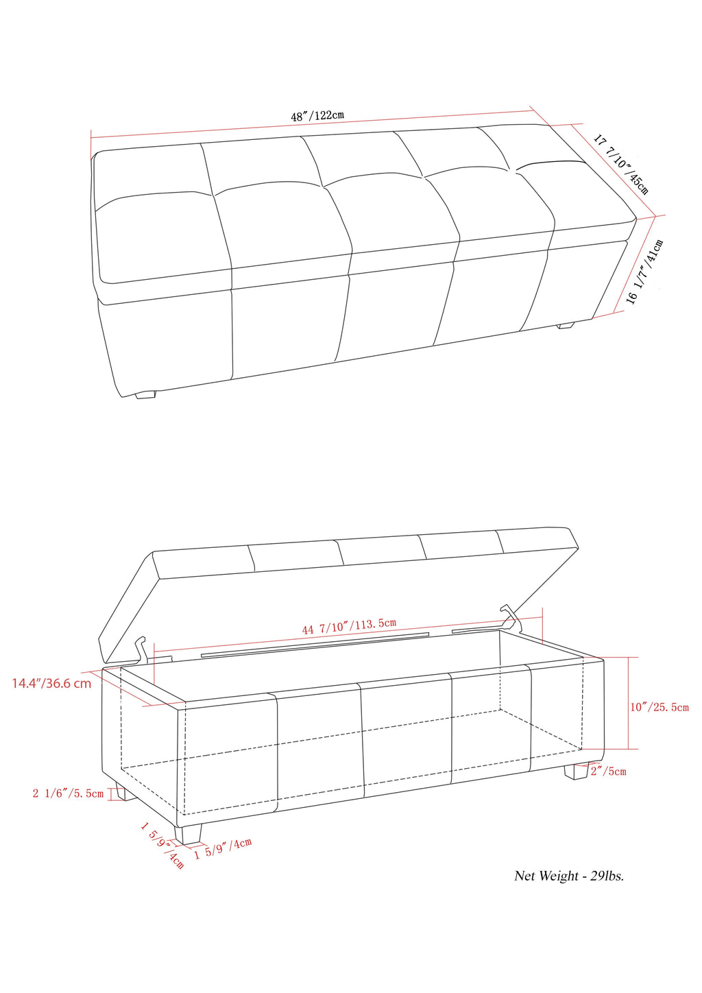 Large Storage Ottoman Bench H39212