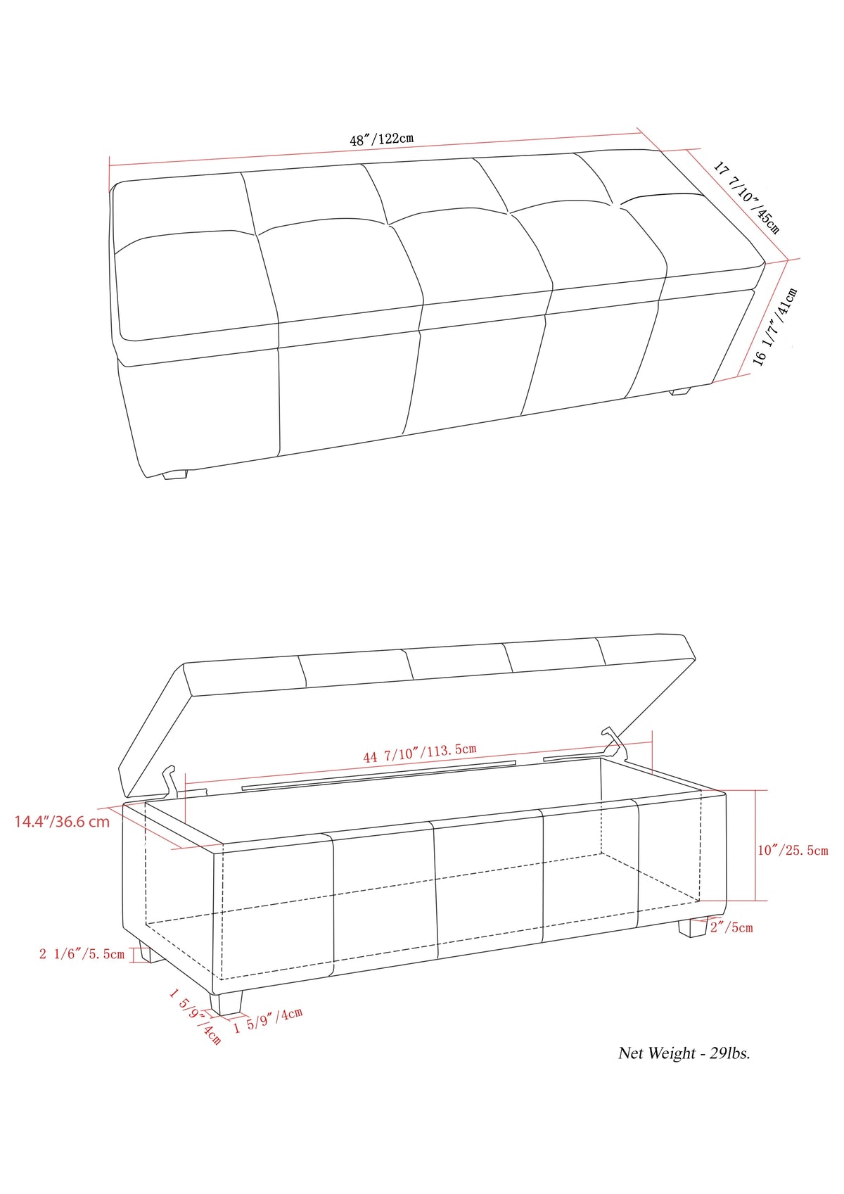 Large Storage Ottoman Bench H39212
