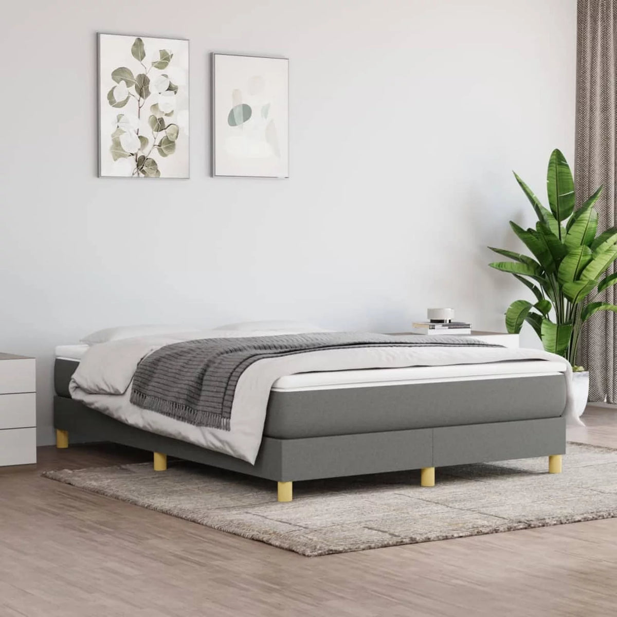 Queen Size Fabric Platform Bed Frame with Wooden Slat Support D344242