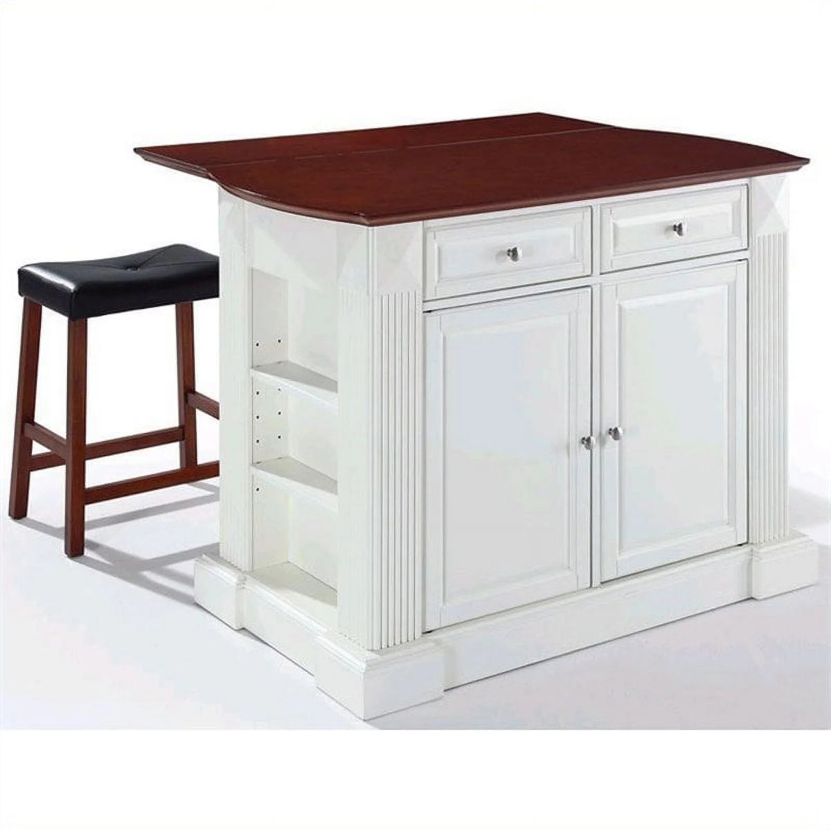 White Wood Drop Leaf Kitchen Island with Stools M985