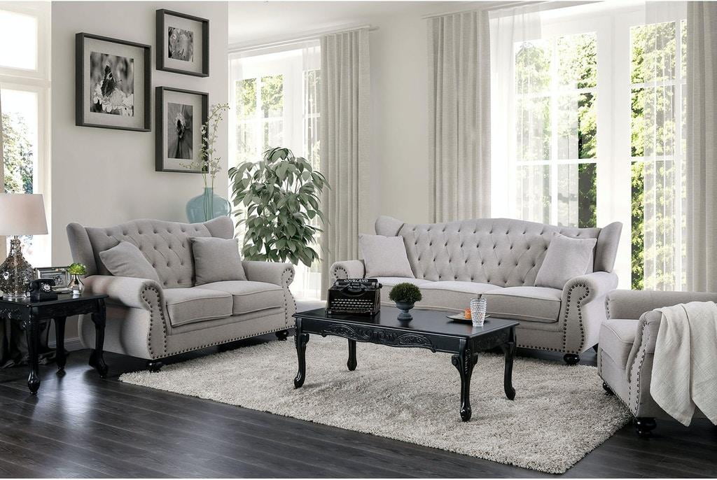Light Gray Linen Living Room Set 3pcs H256141