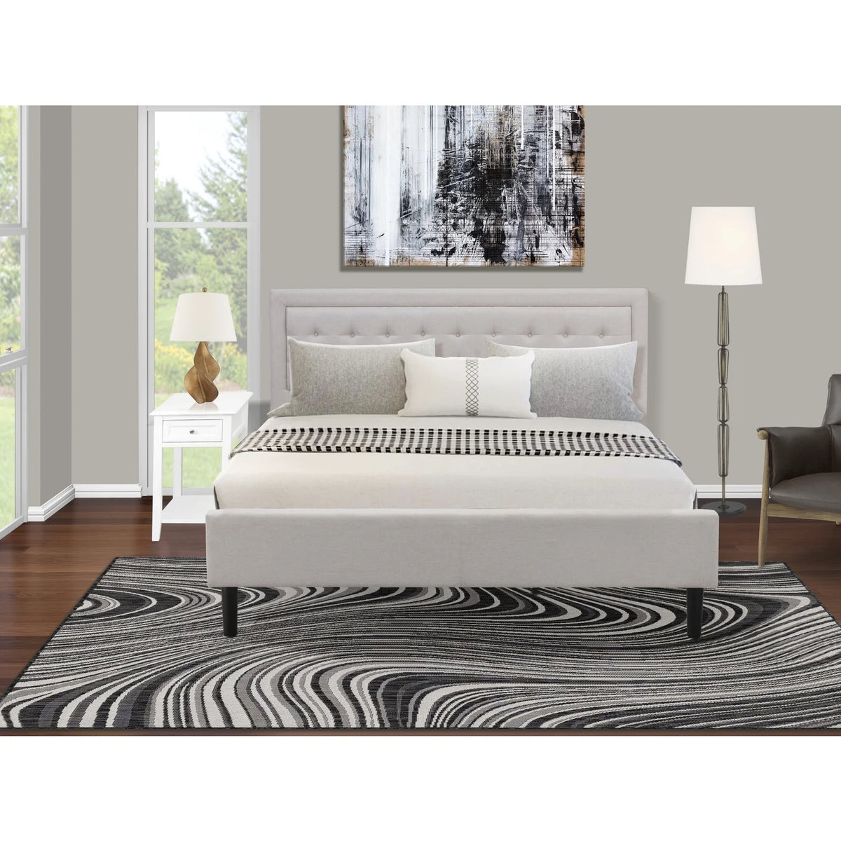 2-Piece Bedroom Set with Wood Bed Frame and Nightstand U7114