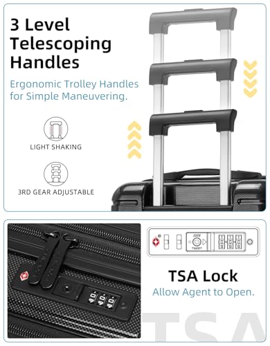 Black 20 Inch Expandable Hardside Carry On Luggage with Spinner Wheels S292