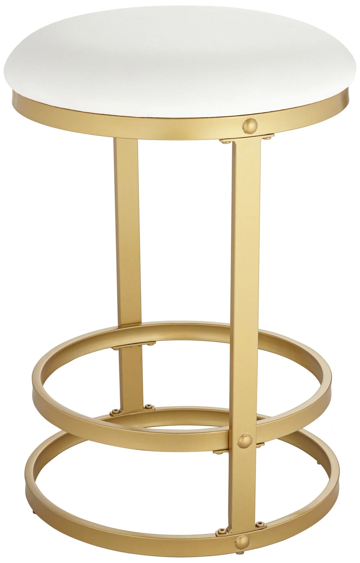 Gold Metal Bar Stool 26" High White Fabric Round Cushion with Footrest U3593