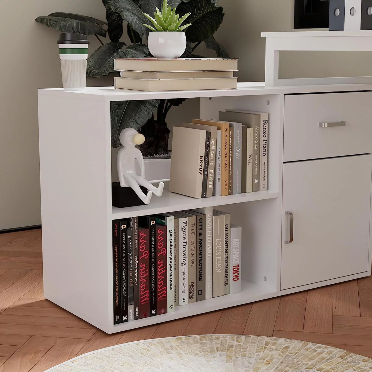 White L-Shaped Computer Desk with Drawer and 2 Shelves G97749