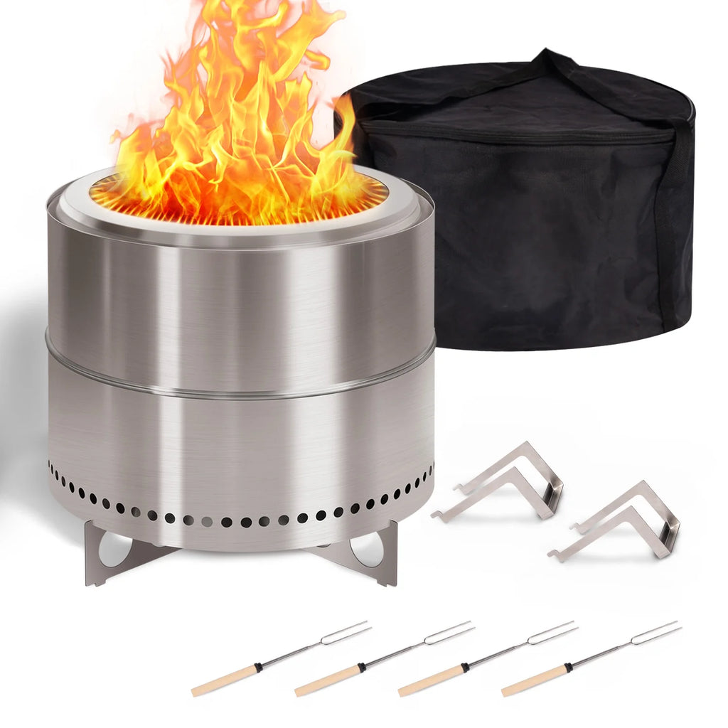 Smokeless Fire Pit with Stand & Bag & Sticks & Holders, 304 Stainless Steel, 15inch Q336668