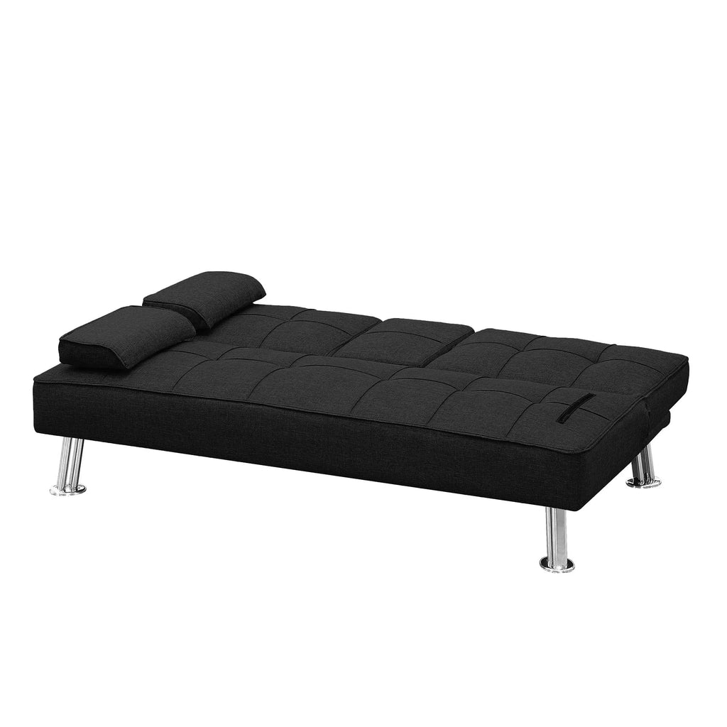 Convertible Folding Futon Sofa Bed with 2 Cup Holders Black R938673