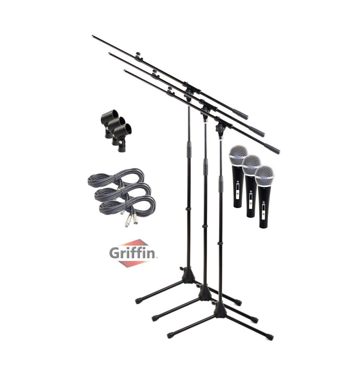 3 Pack Microphone Boom Arm Stand Holder XLR Cable Cardioid Dynamic Mic Clip K29526