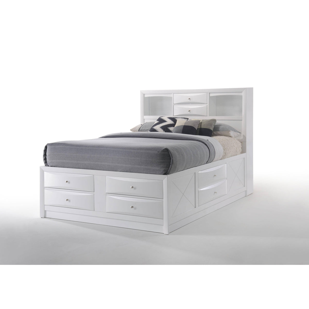 White Eastern King Bed with Storage R679