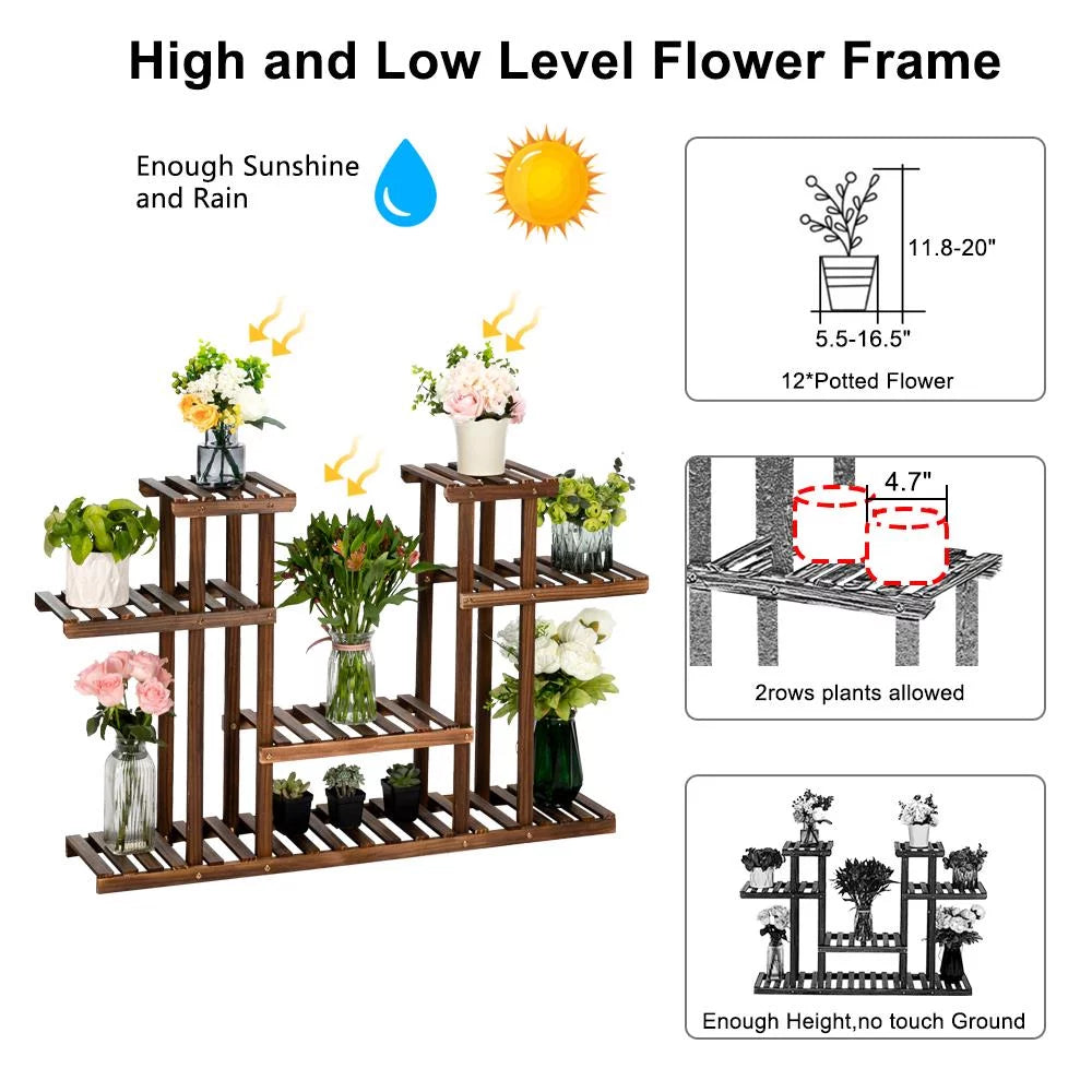 Brown 8-Tier Pine Wood Plant Stand C936