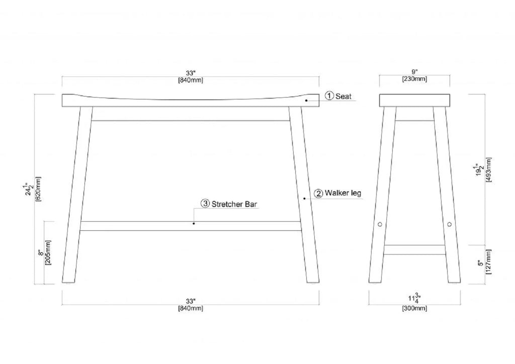 24in. Backless Wood Dining Bench Y3223