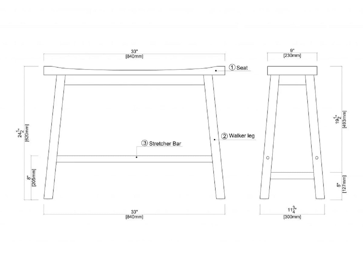 24in. Backless Wood Dining Bench Y3223