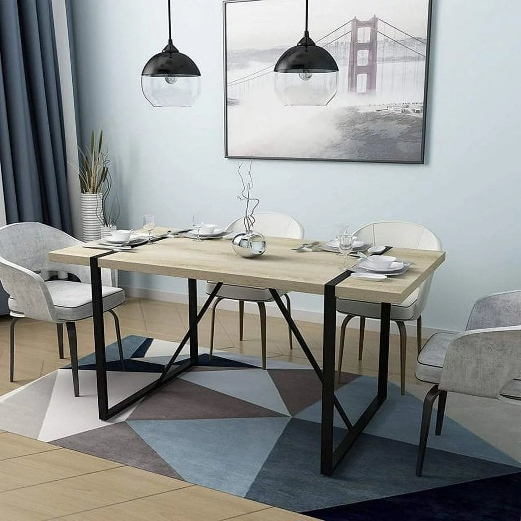 63 Inch Rectangular Wood and Metal Dining Table L746