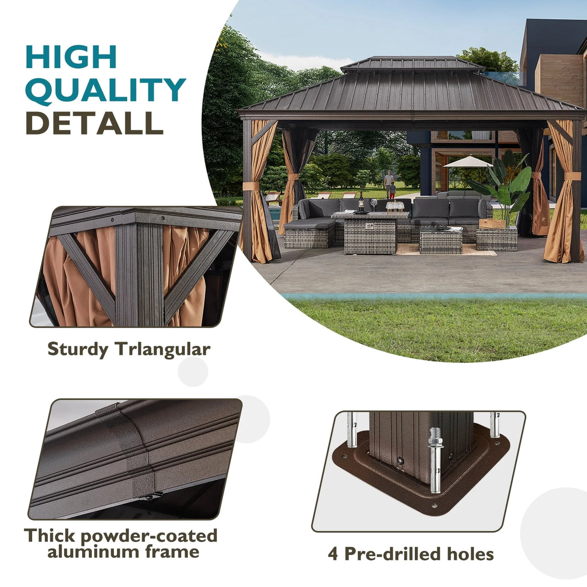 10'x12' Hardtop Aluminum Gazebo with Curtains and Netting T4136