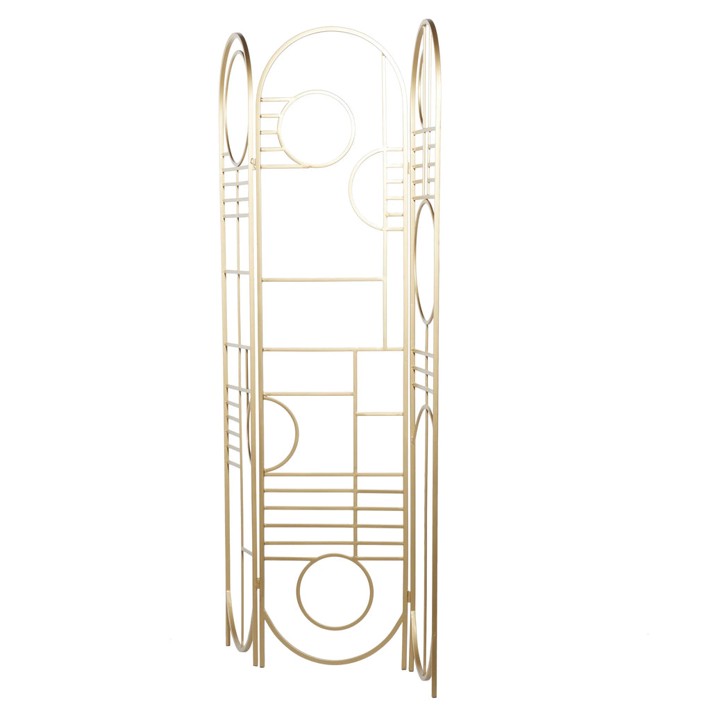 Metal 3 Panel Room Divider Screen with Geometric Pattern E6678