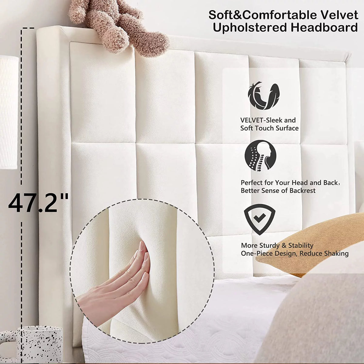 Twin Size Velvet Platform Bed Frame with Headboard U3125