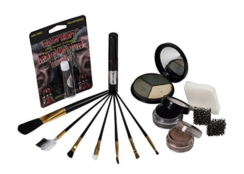 Zombie Makeup Kit with Tri Color Foundation Wheel, Eyeshadow, FX Blood, Eyeliner, Sponges, Brushes P1696