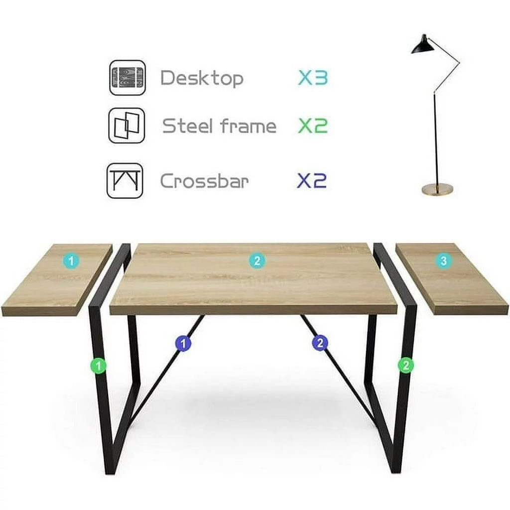 63 Inch Rectangular Wood and Metal Dining Table L746