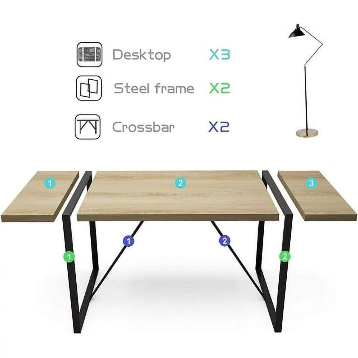 63 Inch Rectangular Wood and Metal Dining Table L746
