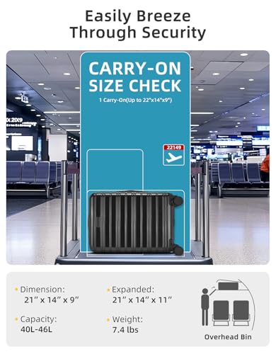 Black 20 Inch Expandable Hardside Carry On Luggage with Spinner Wheels S292